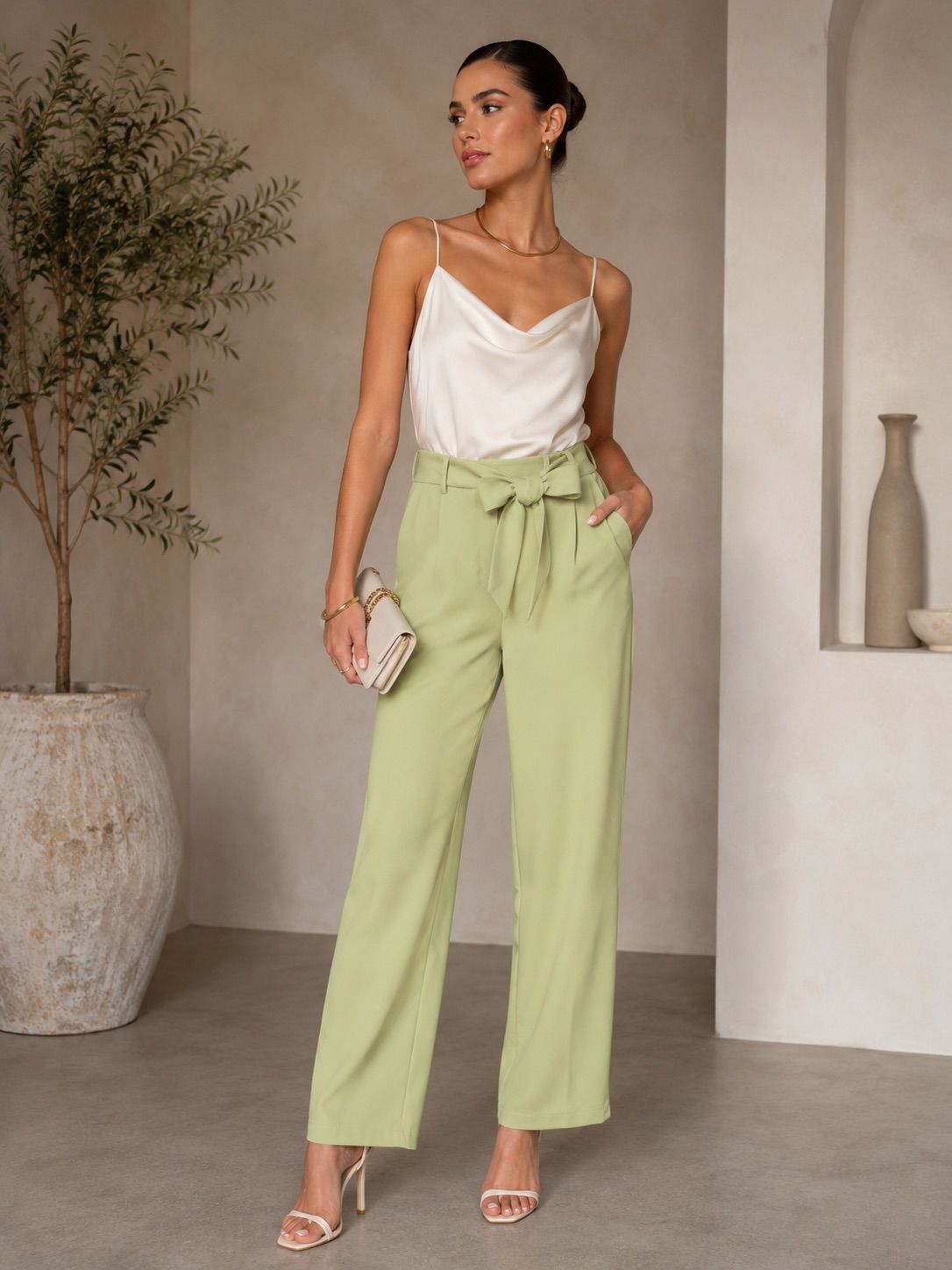TCS3039 - Tie-Waist Wide Leg Pants