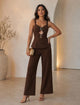 TCS3031 - Statement Buckle Peplum Top & Wide-Leg Pants Set