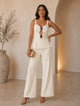 TCS3031 - Statement Buckle Peplum Top & Wide-Leg Pants Set