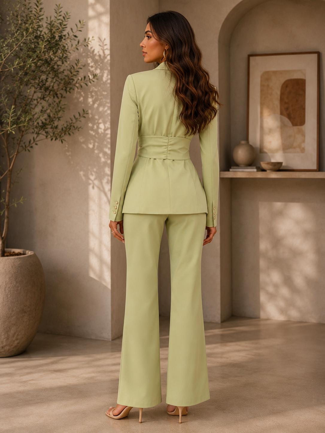 TCS3019 - Belted Blazer & Wide-Leg Pant Suit Set