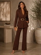 TCS3019 - Belted Blazer & Wide-Leg Pant Suit Set