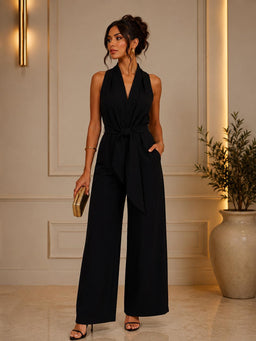 TCS2988 - Front-Tie Wide Leg Jumpsuit