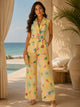 TCS3015 - Coastal Print Sleeveless Blazer & Wide-Leg Pant Set