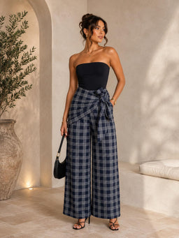TM403 - Plaid Wrap Wide-Leg Pants