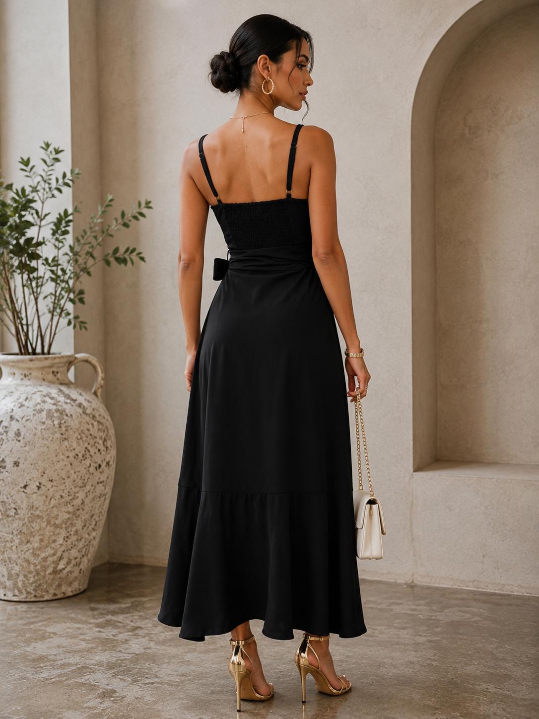 TCS2972 - Lace Trim High-Low Midi Dress