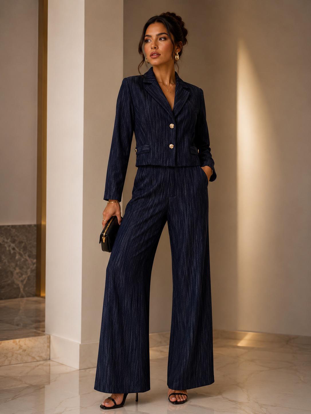 TCS3066 - Tailored Cropped Blazer & Wide-Leg Pant Set