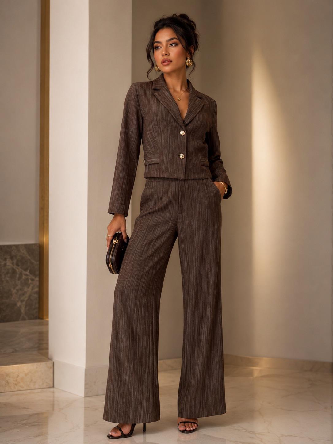 TCS3066 - Tailored Cropped Blazer & Wide-Leg Pant Set
