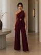 TCS3085 - One-Shoulder Button Detail Vest & Wide-Leg Pant Set
