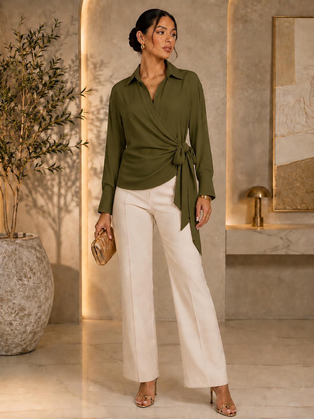 TM405-1 - Elegant Wrap Tie Blouse