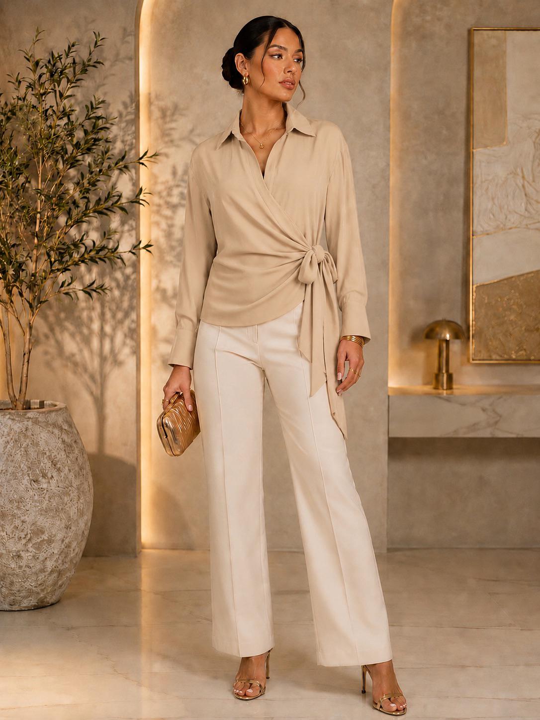 TM405-1 - Elegant Wrap Tie Blouse
