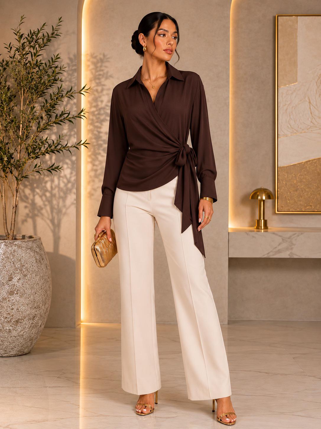 TM405-1 - Elegant Wrap Tie Blouse