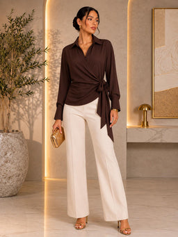 TM405-1 - Elegant Wrap Tie Blouse