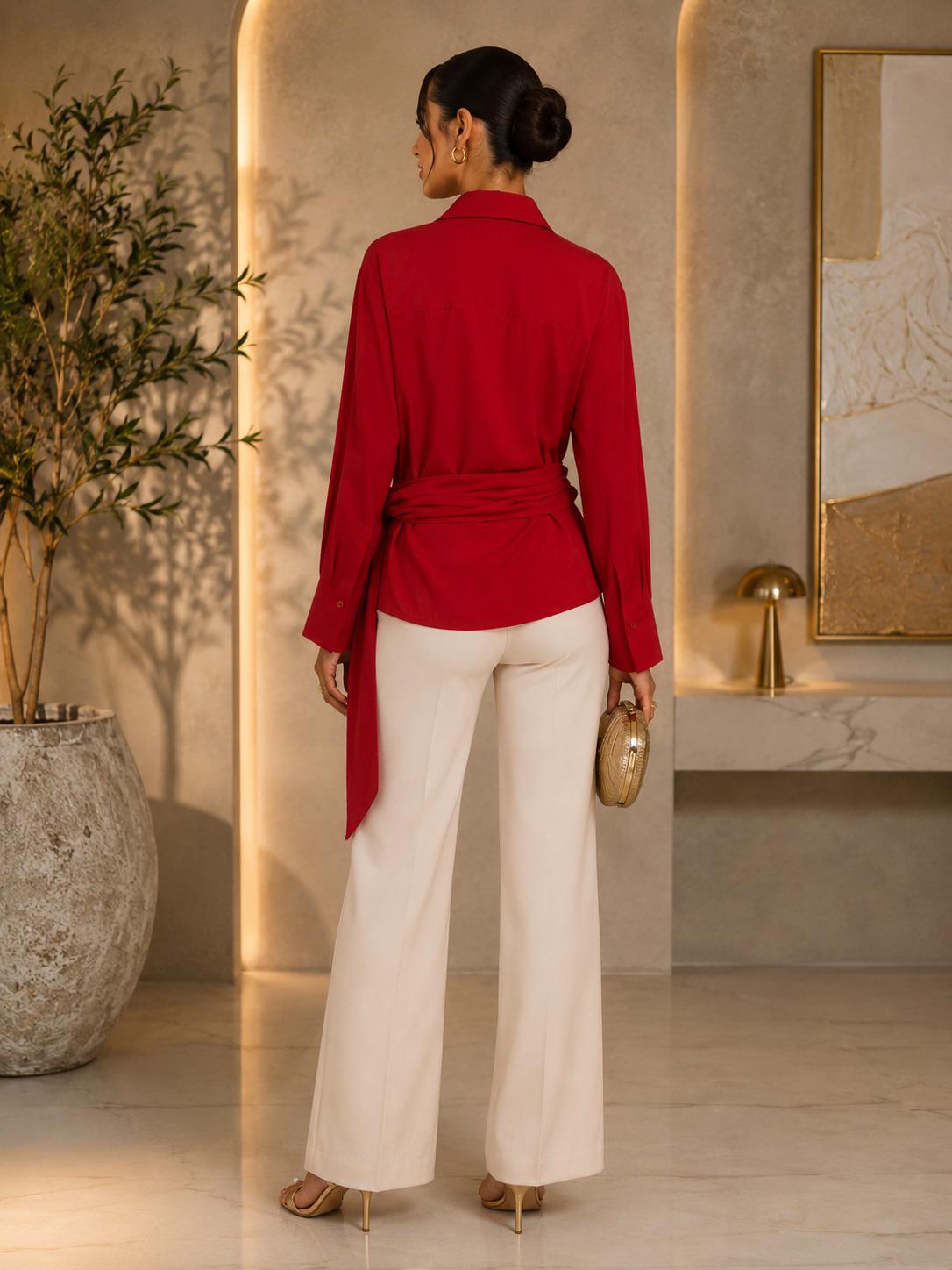 TM405-1 - Elegant Wrap Tie Blouse