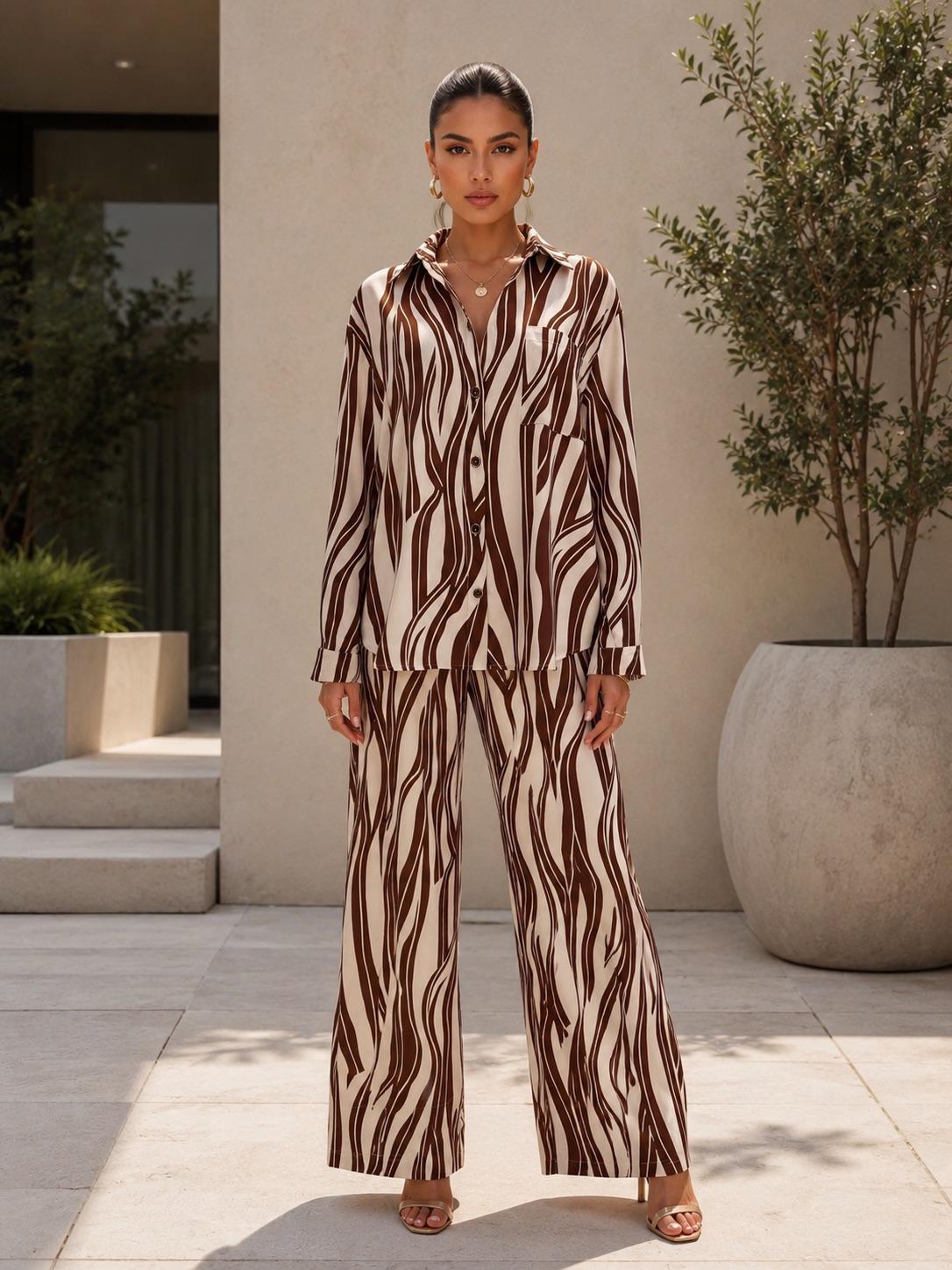 TM438 - Abstract Print Button-Down Pant Set