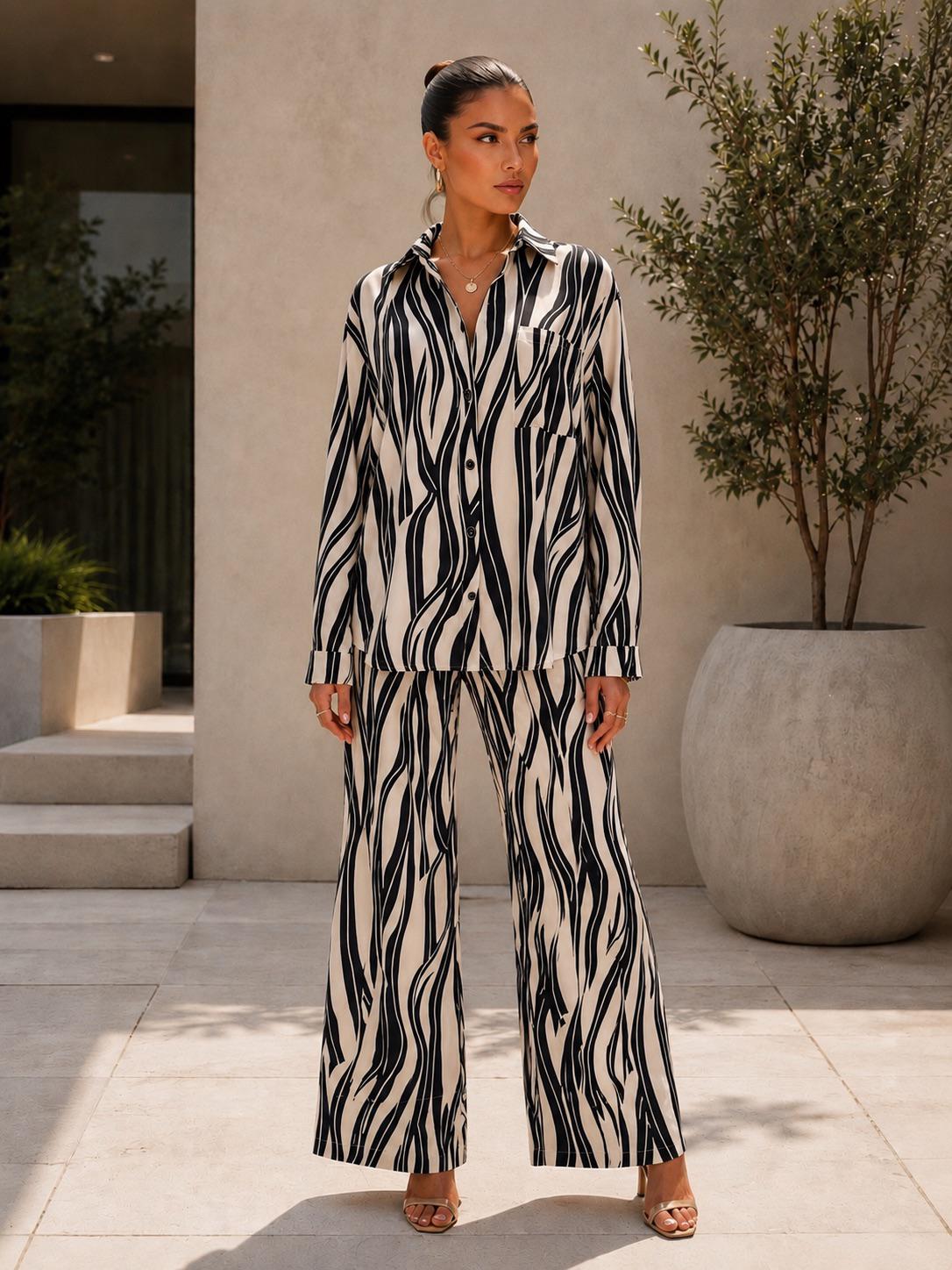 TM438 - Abstract Print Button-Down Pant Set