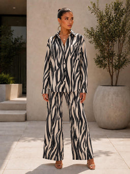 TM438 - Abstract Print Button-Down Pant Set