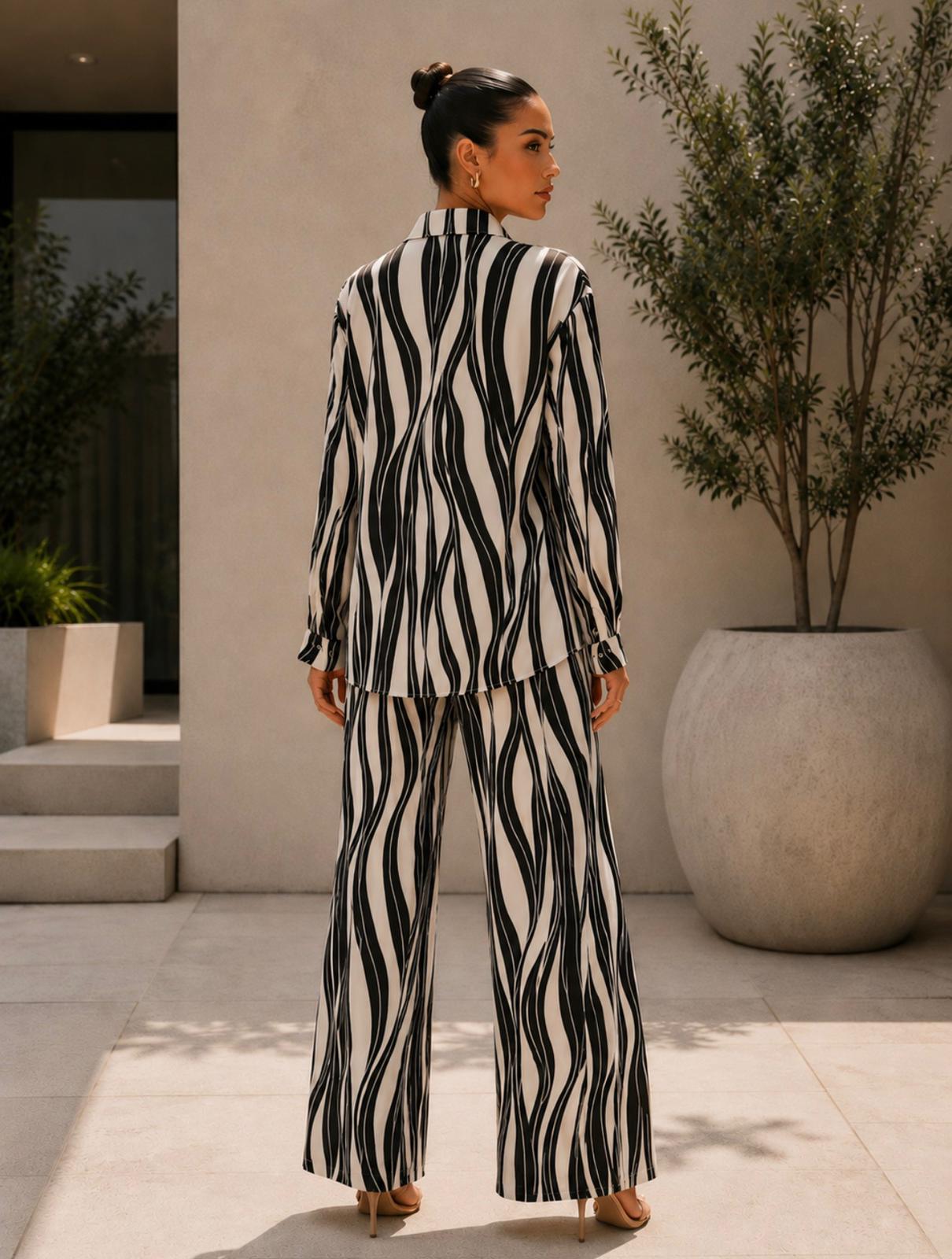 TM438 - Abstract Print Button-Down Pant Set