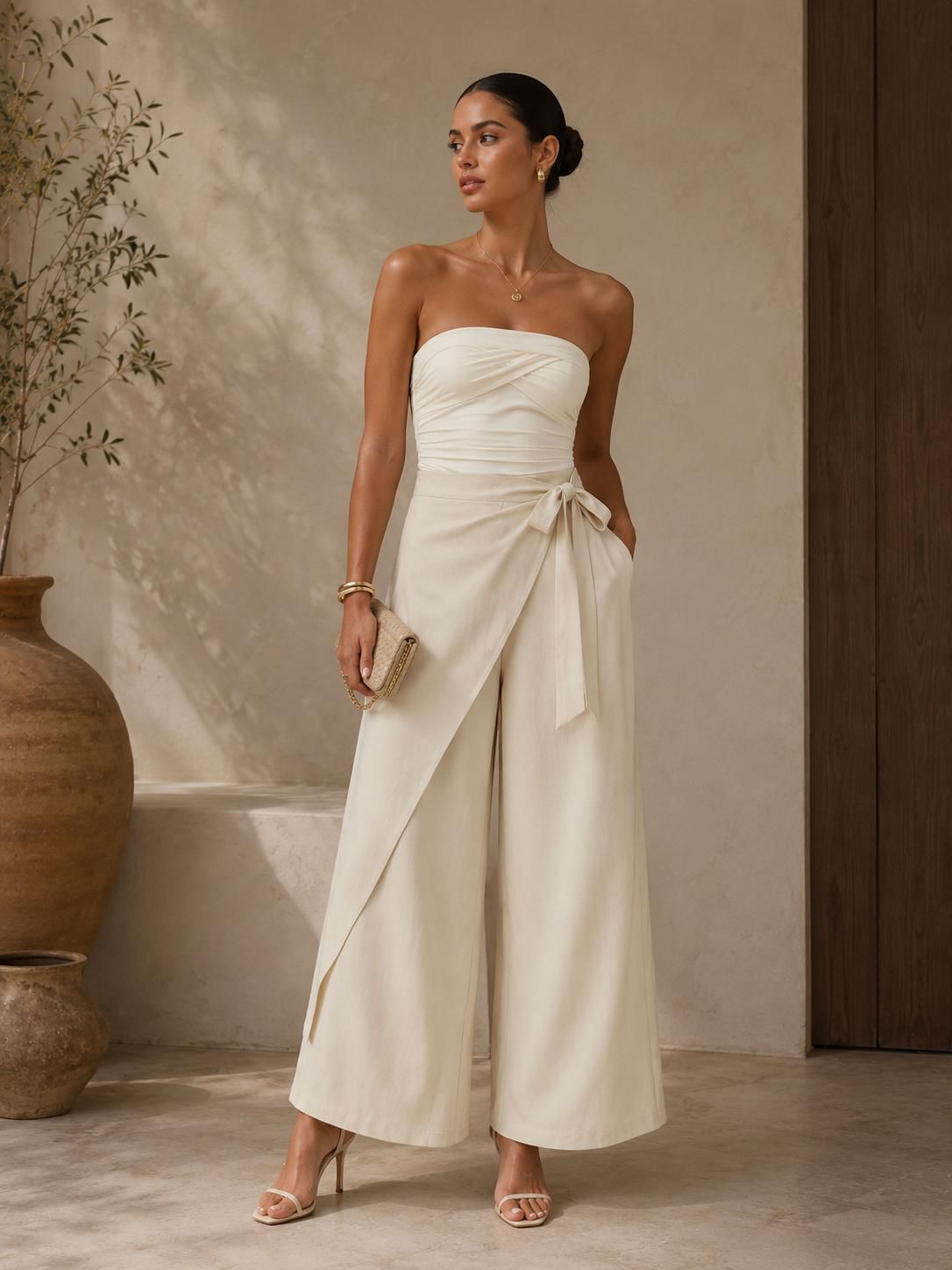 TM432 - Wrap Front Wide-Leg Pants