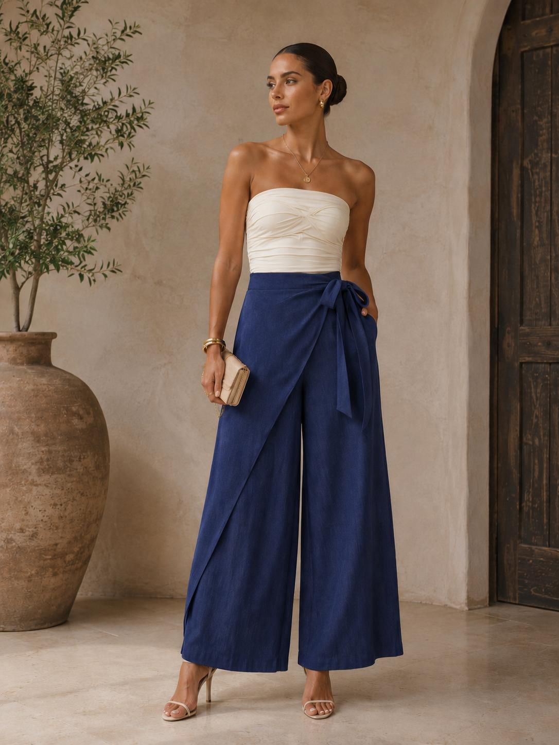 TM432 - Wrap Front Wide-Leg Pants