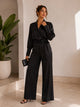 TCS3041 - Satin Wrap Top & Wide-Leg Pants Set