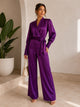 TCS3041 - Satin Wrap Top & Wide-Leg Pants Set