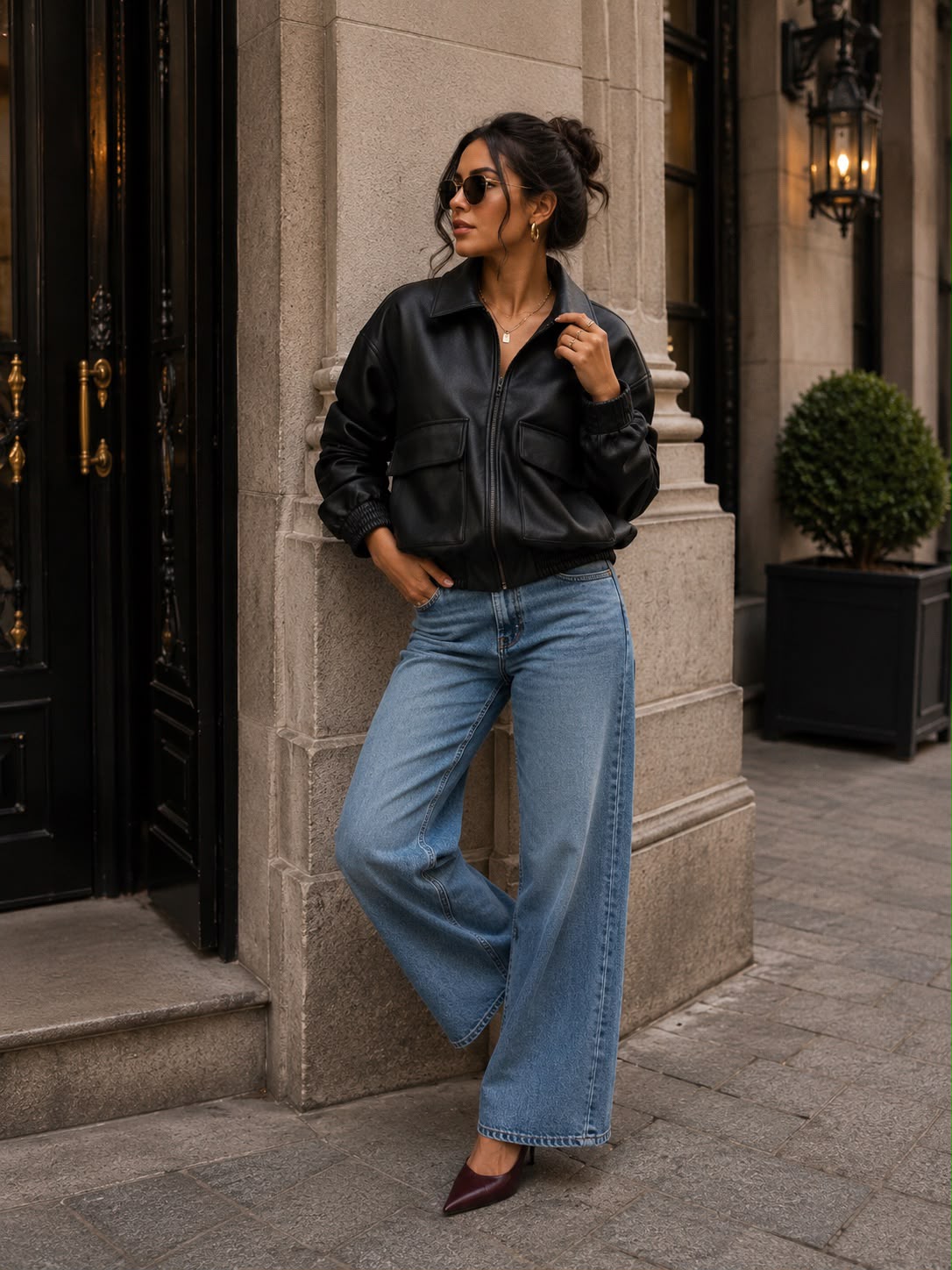 TCS3080 - Faux Leather Bomber Jacket