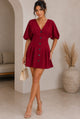 TCS3081 - Button Front Puff Sleeve Mini Dress