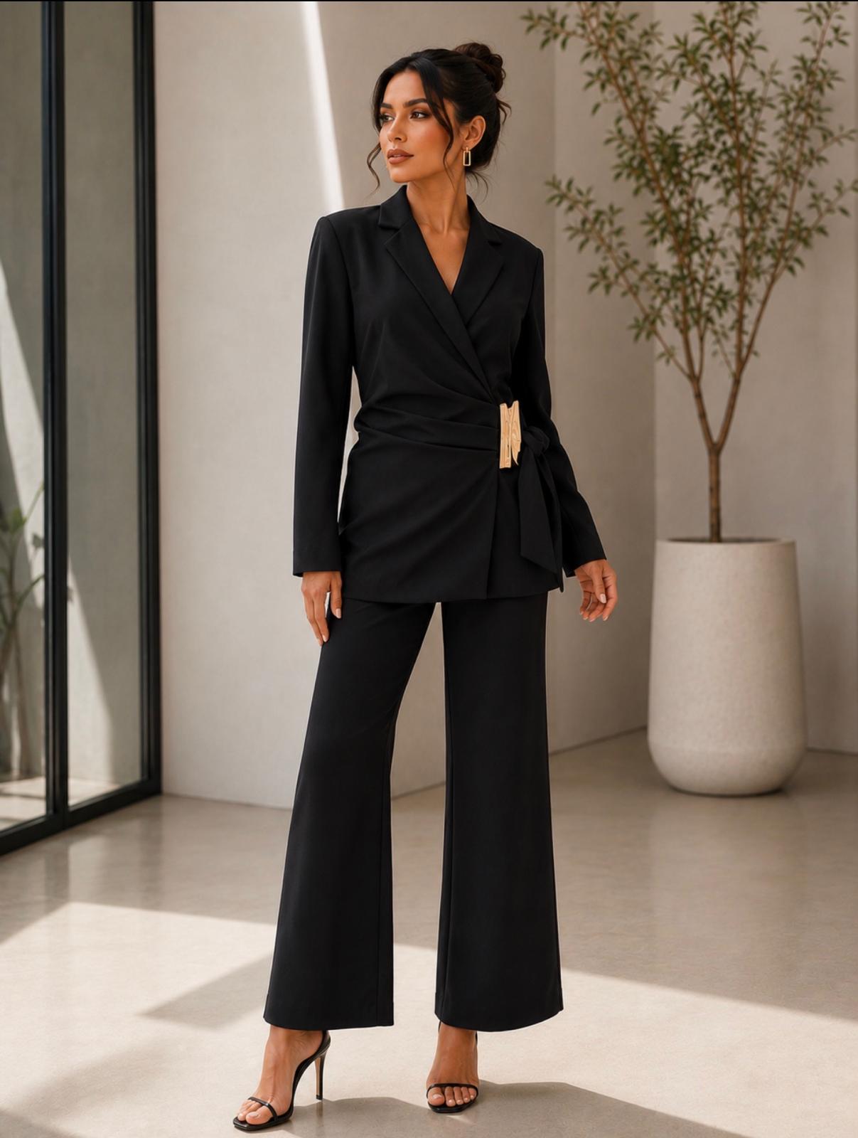 TCS3107 - Wrap Blazer Top & Straight-Leg Pant Set
