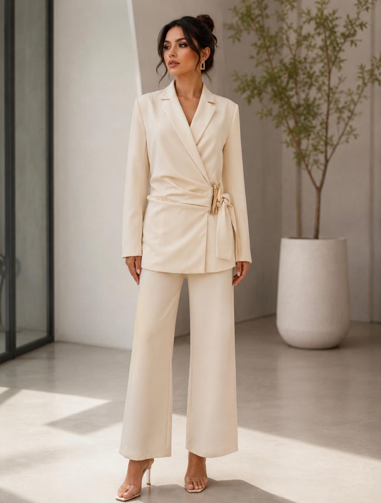 TCS3107 - Wrap Blazer Top & Straight-Leg Pant Set