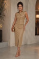 TCS3082 - Faux Leather Vest & Midi Skirt Set