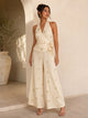 TCS3099 - Embroidered Halter Wrap Top & Wide-Leg Pants Set
