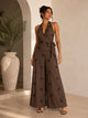 TCS3099 - Embroidered Halter Wrap Top & Wide-Leg Pants Set