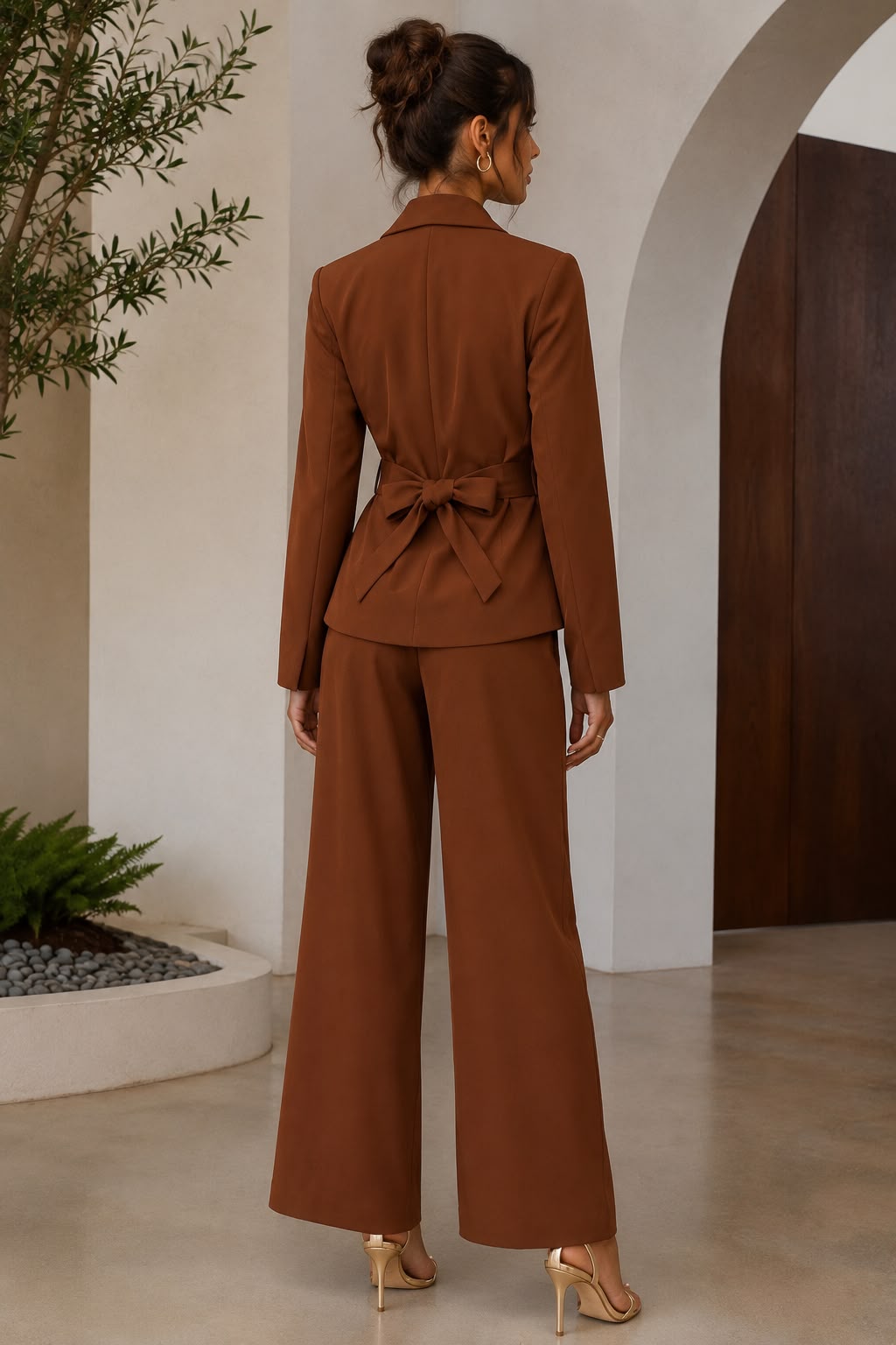 TCS3108 - Tailored Wrap Blazer & Wide-Leg Pants Two-Piece Set