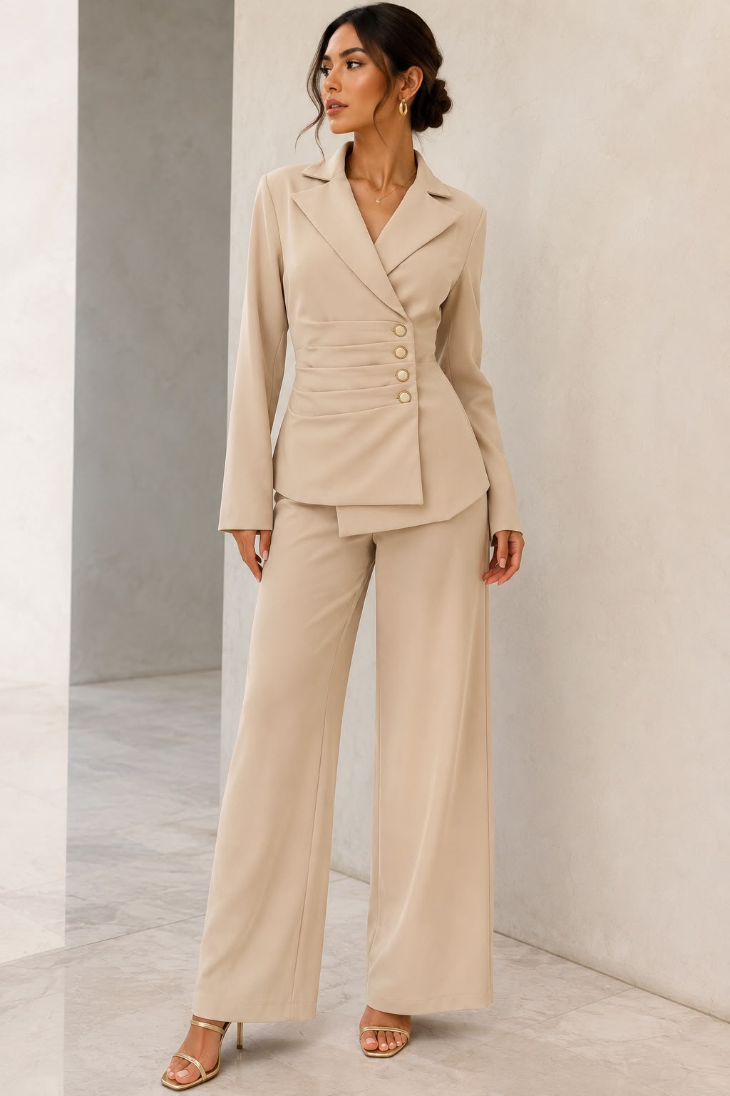 TCS3108 - Tailored Wrap Blazer & Wide-Leg Pants Two-Piece Set