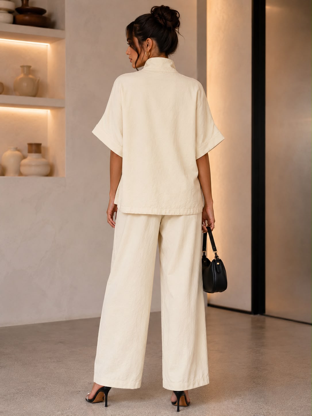 TM482 - Toggle Zip-Up Wide Leg Pant Set