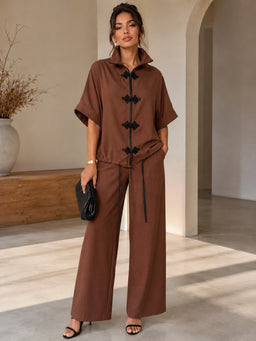 TM482 - Toggle Zip-Up Wide Leg Pant Set