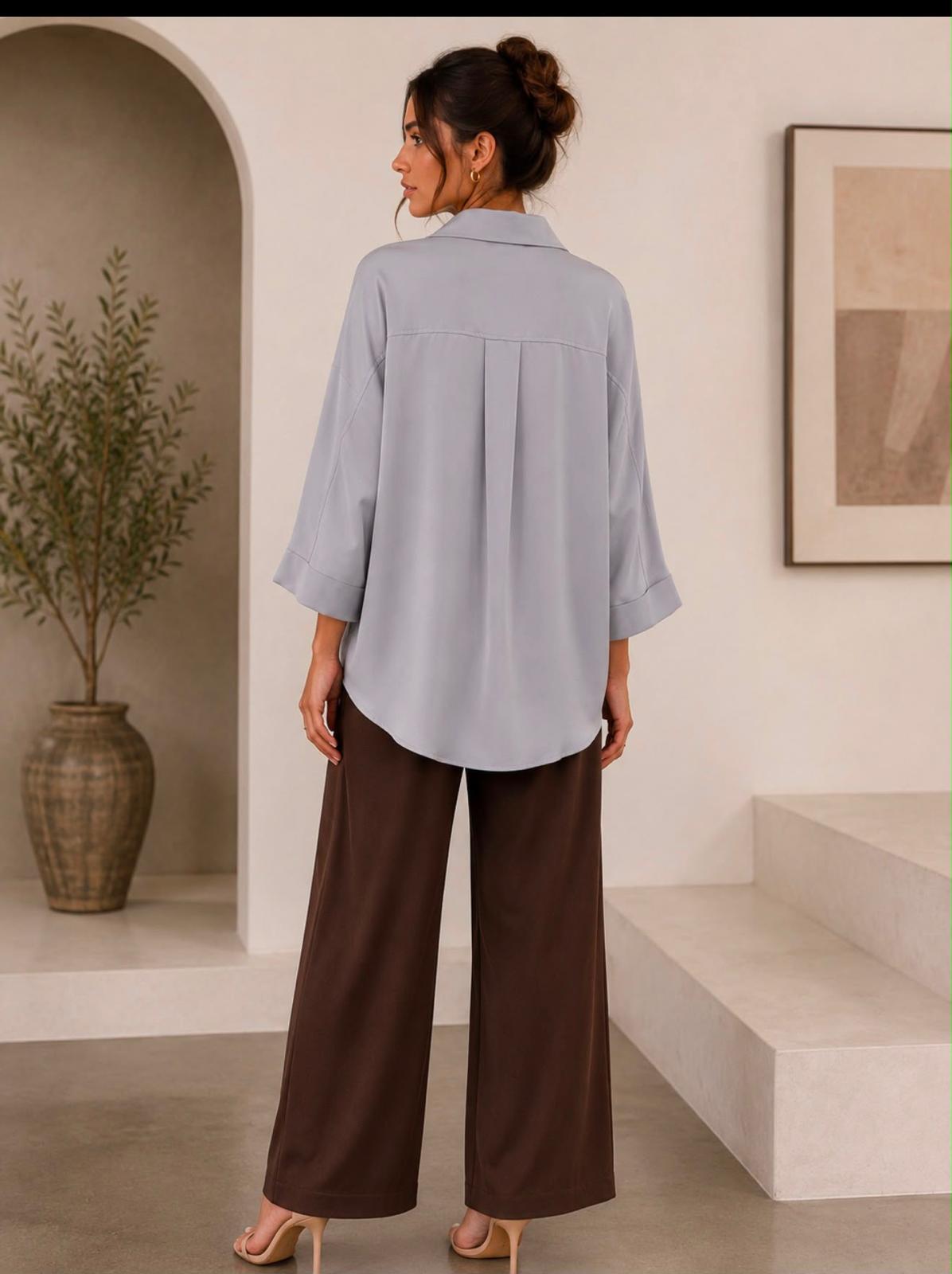 TCS520 - Relaxed Button-Up Blouse
