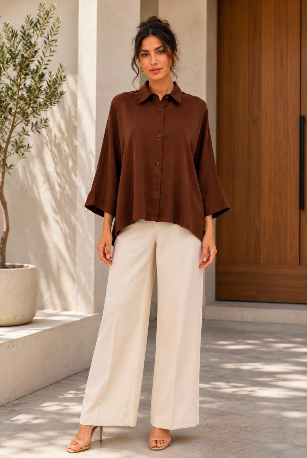 TCS520 - Relaxed Button-Up Blouse