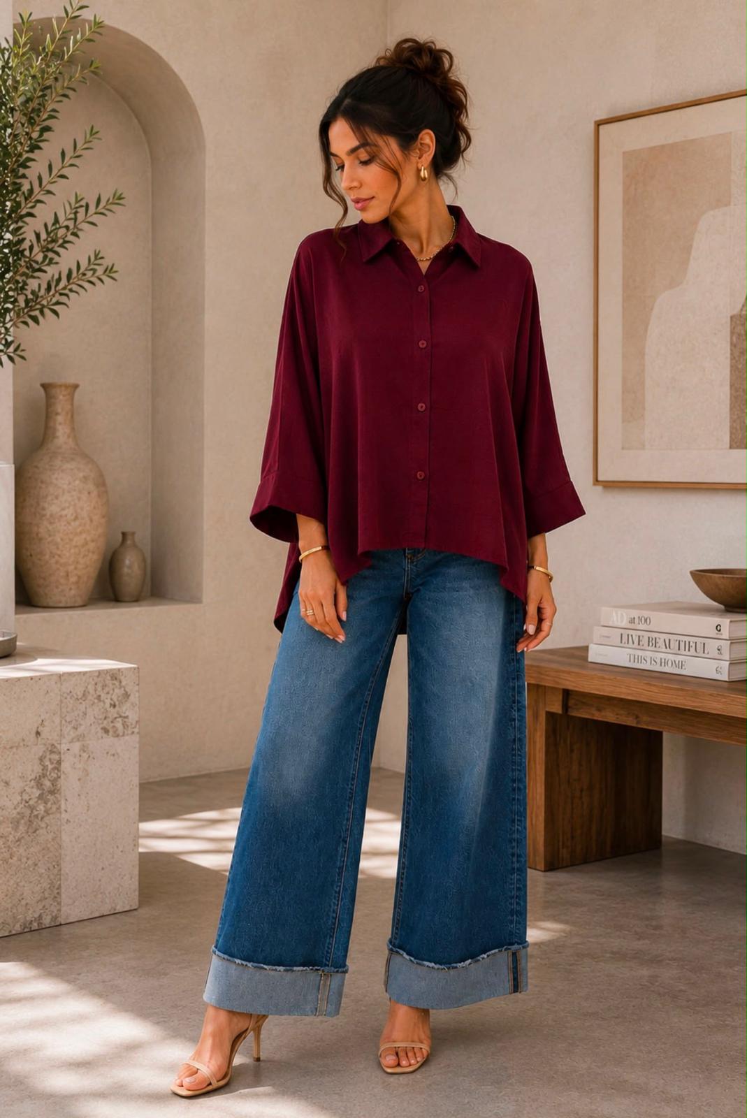 TCS520 - Relaxed Button-Up Blouse