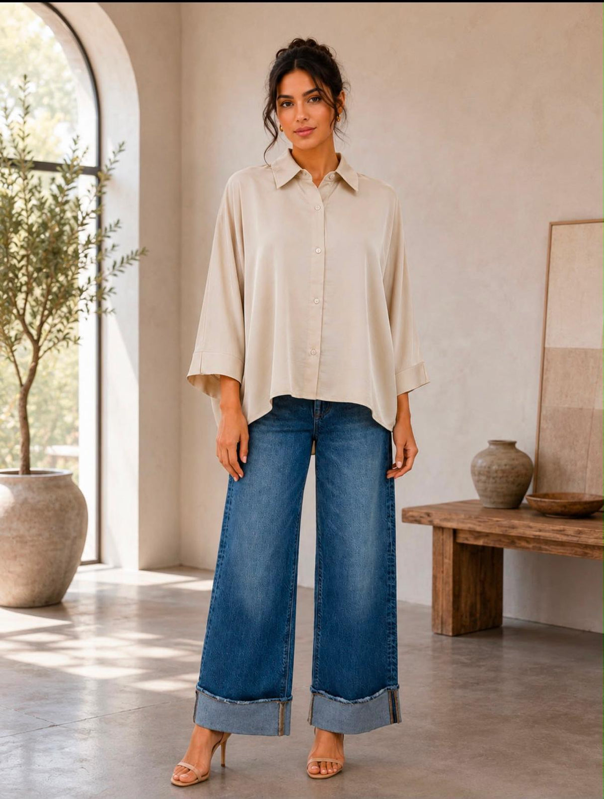 TCS520 - Relaxed Button-Up Blouse