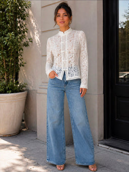 TCS 3122 - Floral Lace Mandarin Collar Blouse