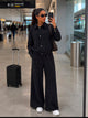 TM 494 - Collared Jacket & Wide-Leg Pants Set