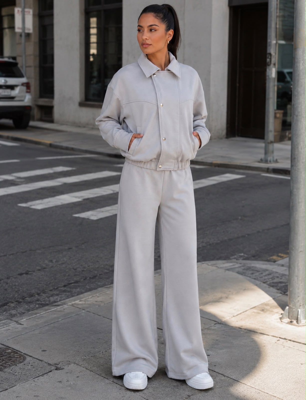 TM 494 - Collared Jacket & Wide-Leg Pants Set