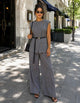 TM 512 - Belted Sleeveless Top & Wide-Leg Pants Set