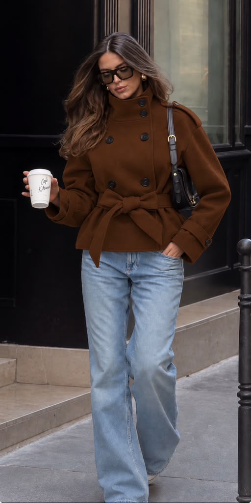TCS 3145 - Double-Breasted Belted High-Neck Coat