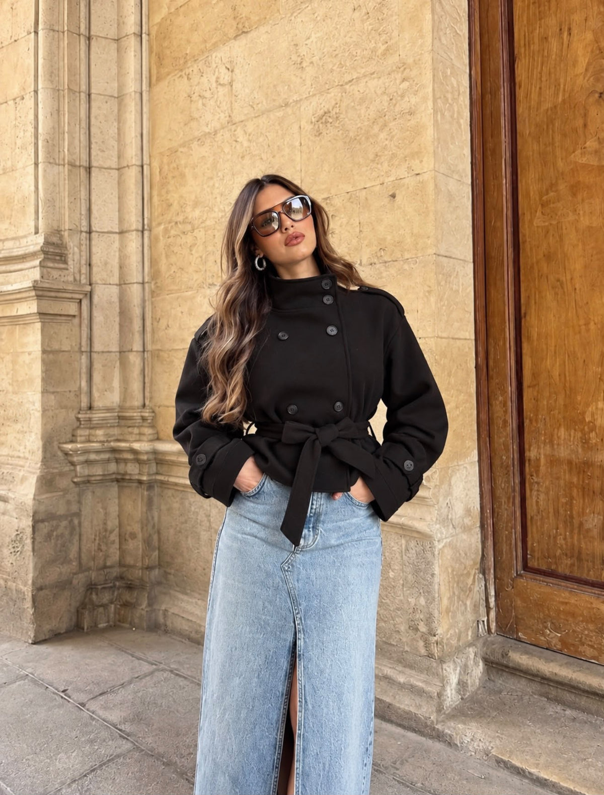 TCS 3145 - Double-Breasted Belted High-Neck Coat
