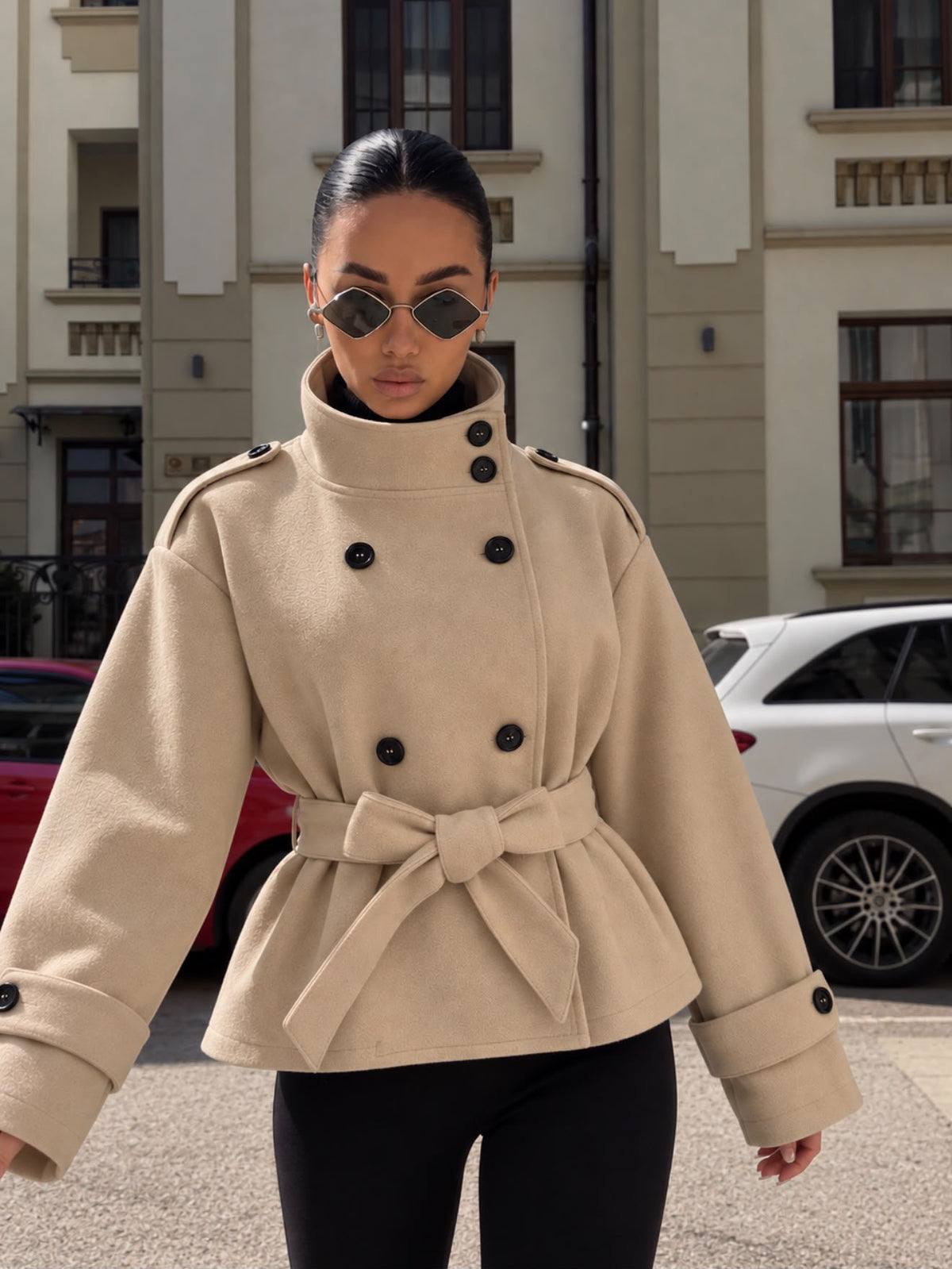 TCS 3145 - Double-Breasted Belted High-Neck Coat