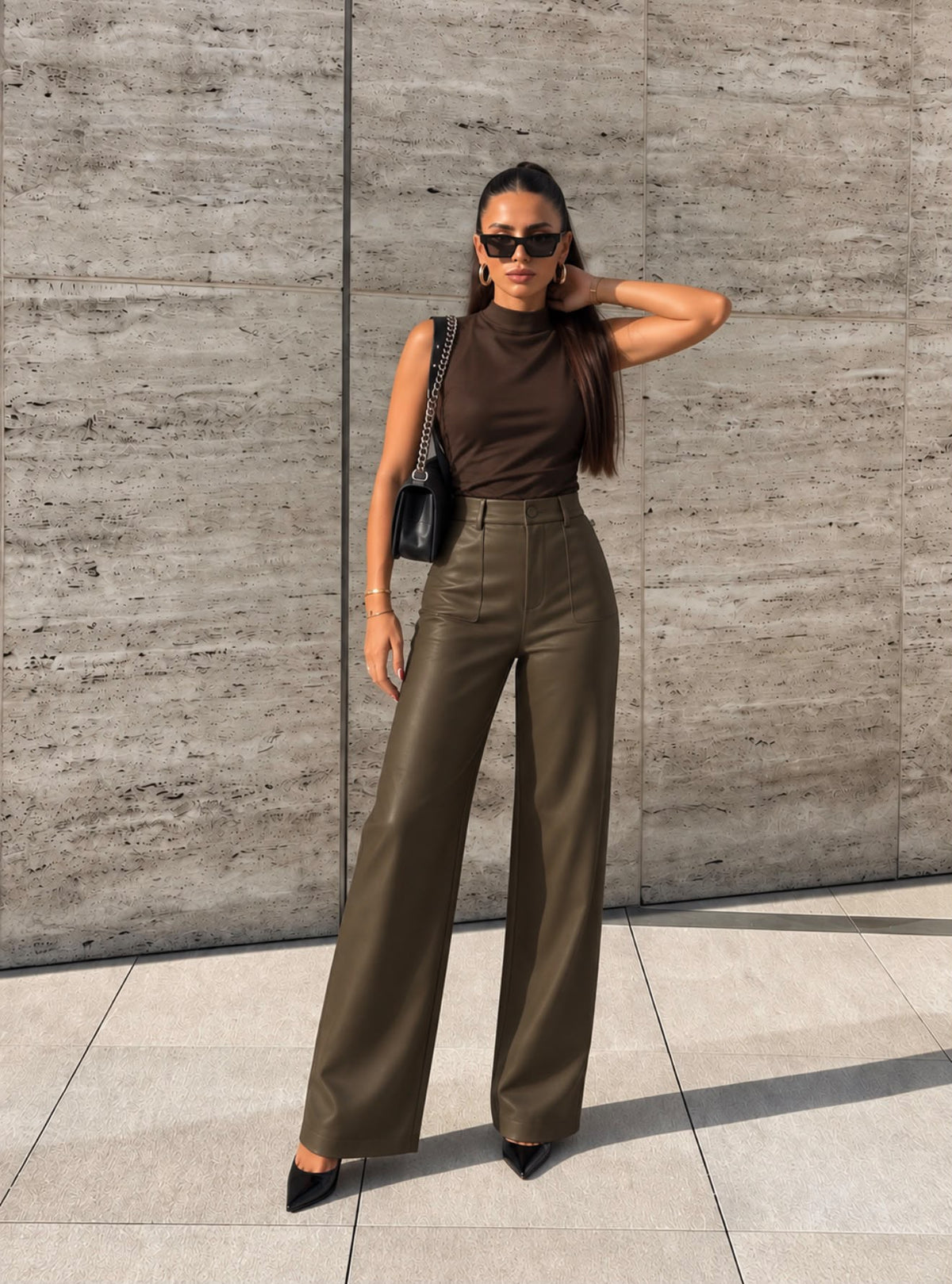 TCS 3177 - High-Rise PU Wide-Leg Pants