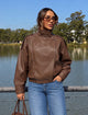 TCS 3143 - High-Neck Faux Leather Moto Jacket