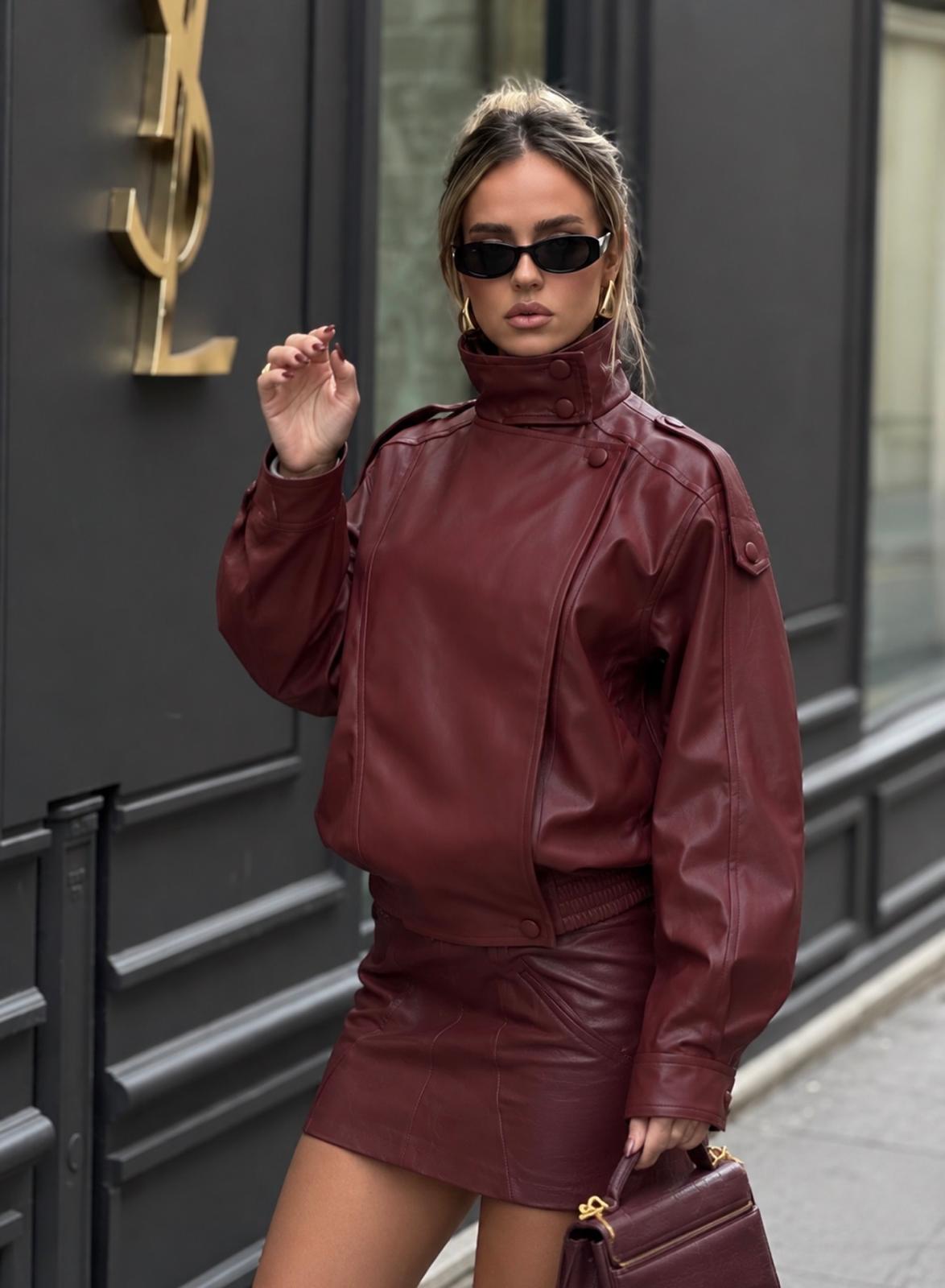 TCS 3143 - High-Neck Faux Leather Moto Jacket